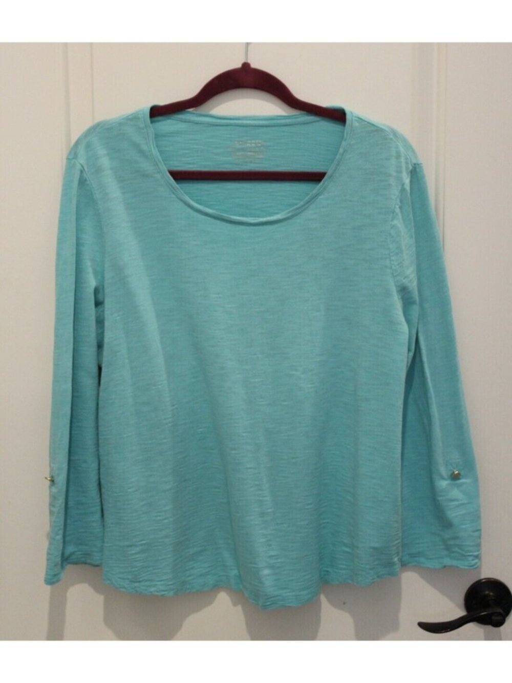 Talbots Size 2 (US Size 12) Tab Sleeve Slub Ulitmate Tee Turquoise Blue